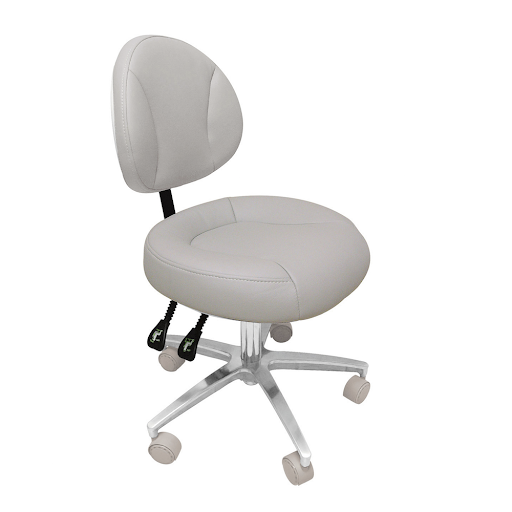 Dental stool with adjustable backrest on a white background