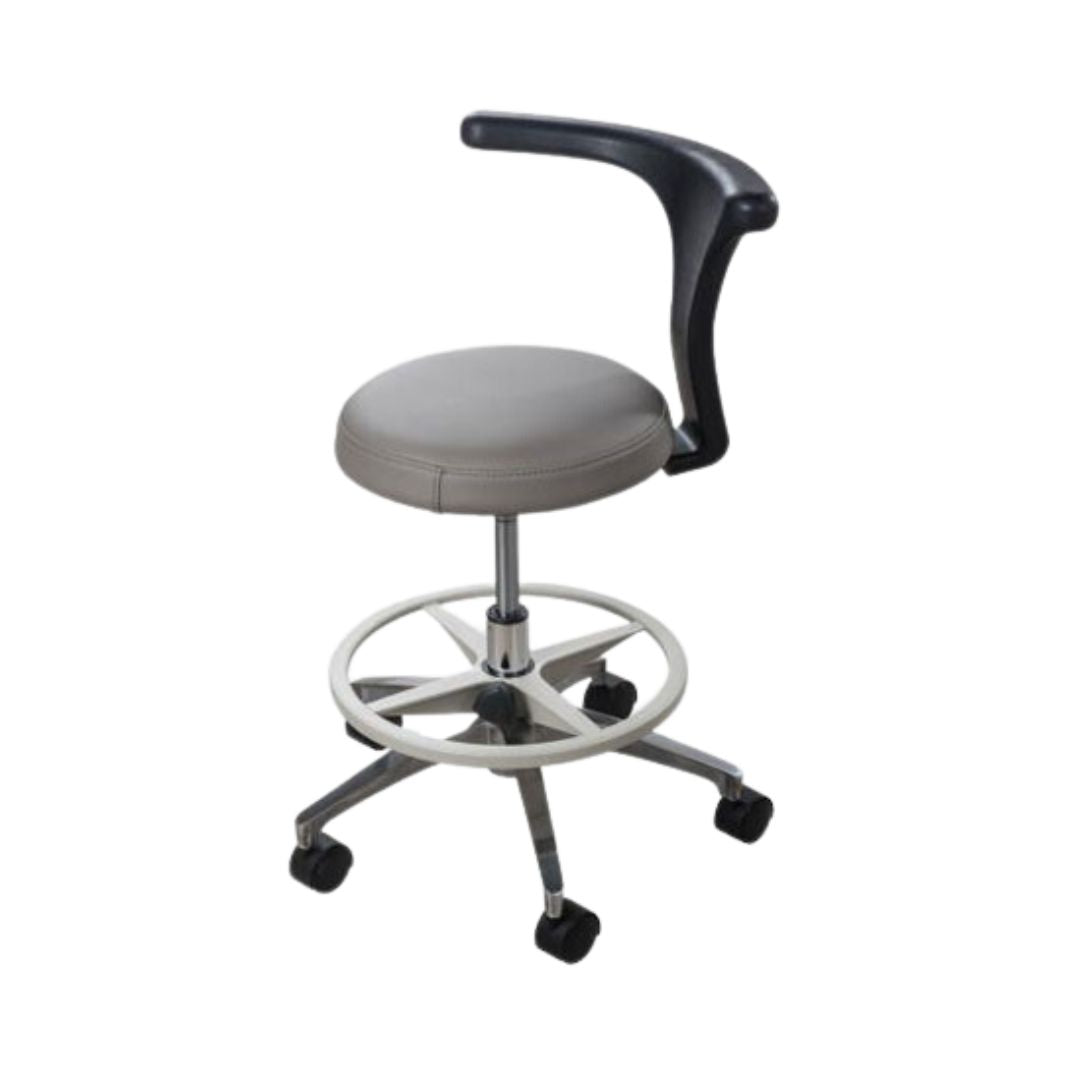 Gray stool with black armrest on a white background