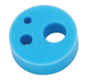 Blue rubber grommet with 3 holes on a white background