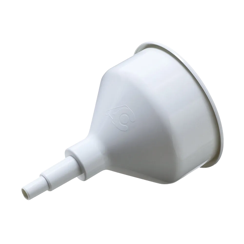 White plastic funnel on a white background