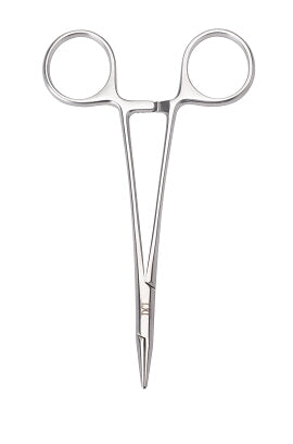 Pair of surgical forceps on a white background