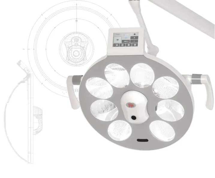 Dental operating light with multiple LED lights on a white background