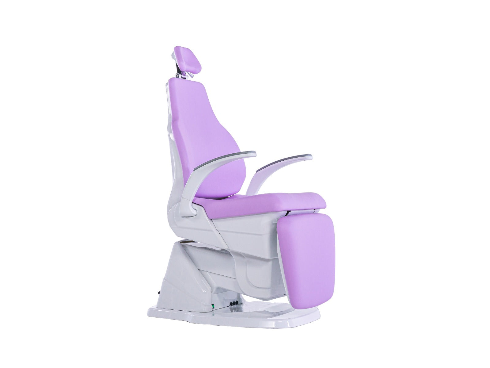 Purple and white dental chair on a white background