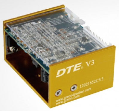Electronic module with 'DTE V3' branding on a white background